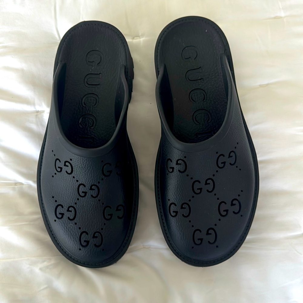 Gucci Black GG Embossed Clogs